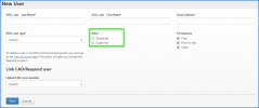 Select the user role on the New User page.